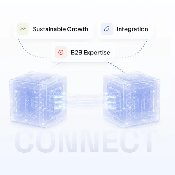 Connected data cubes with Integration, B2B Expertise, and Sustainable Growth tags